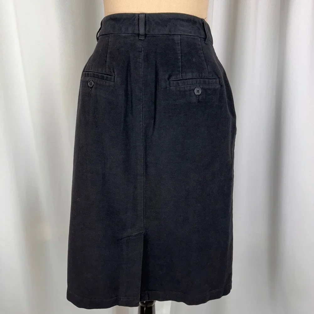 Vtg LL Bean‎ Womens Black Cotton Pencil Skirt Size 12 Reg Knee Length Back Vent